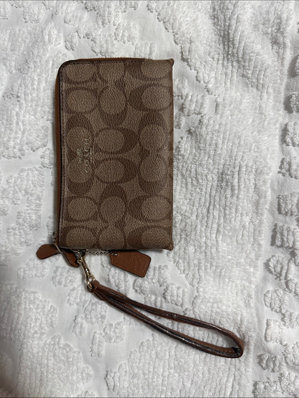 Coach Tan Signature Canvas Wristlet with Leather Strap